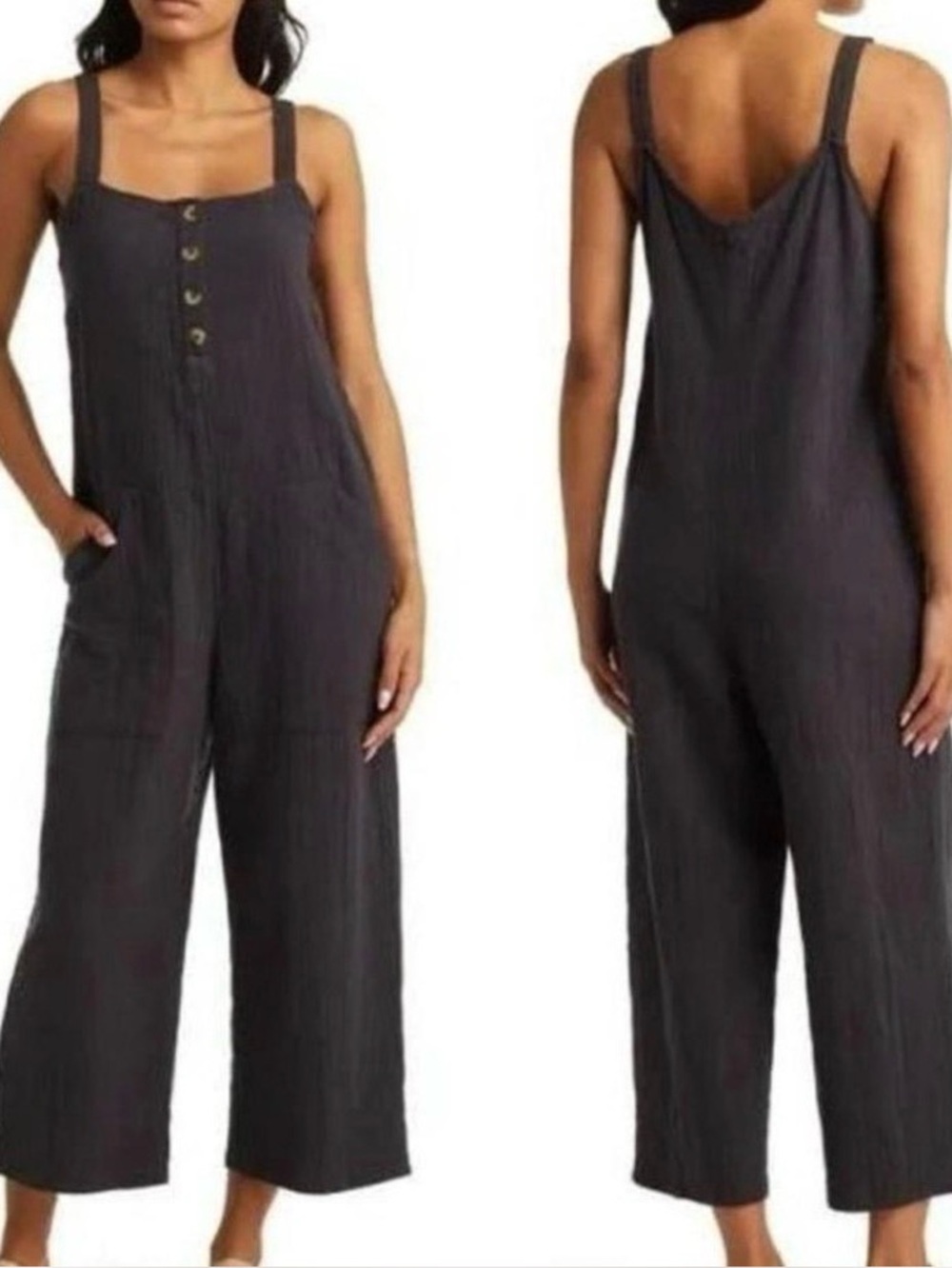 Billabong Faded Black Button-Front Jumpsuit. Size S